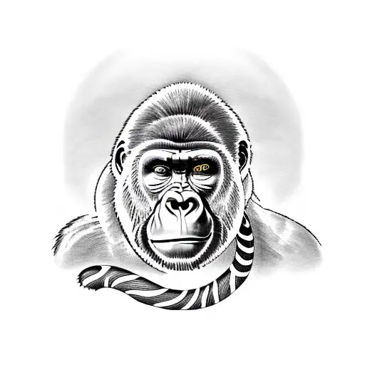 Gorilla With Palm Trees And Snake