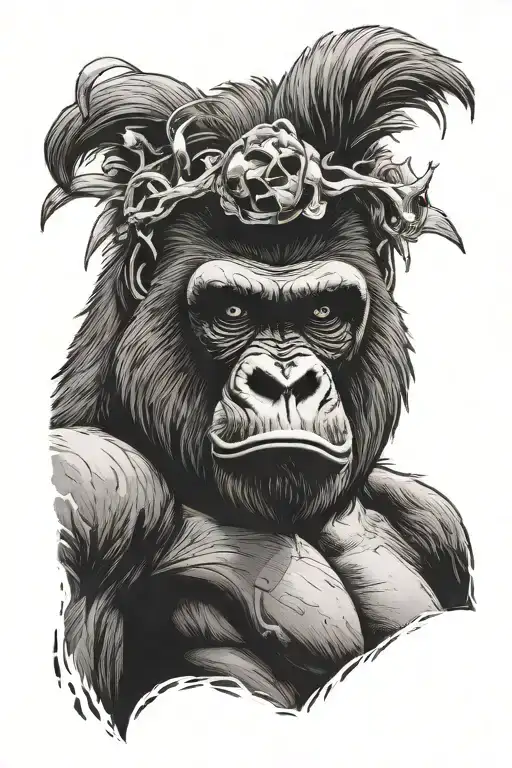 Gorilla With A Fist Wearing A Skull On His Head