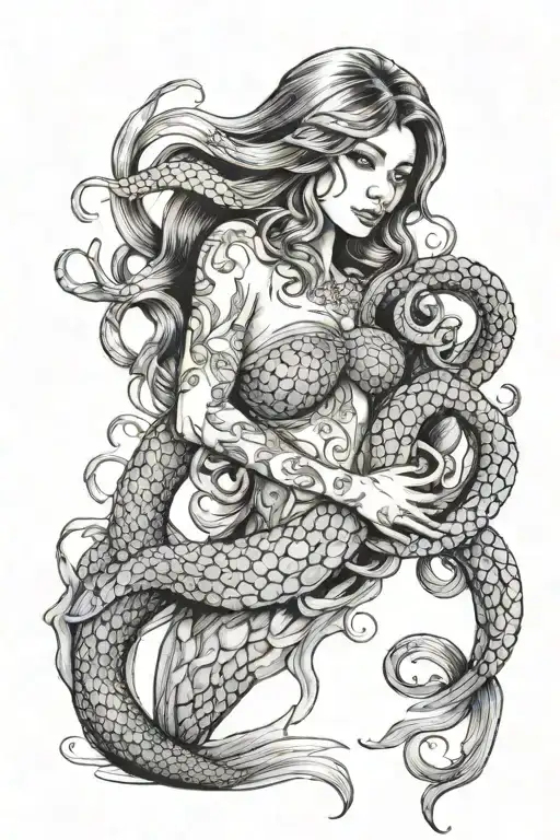 Mermaid With Octopus Wrapped