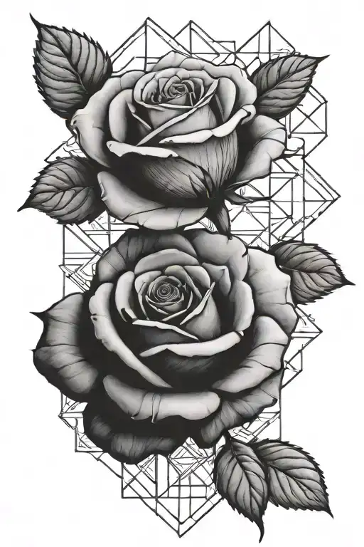 Black And White Rose With Geometric Design Incorporating