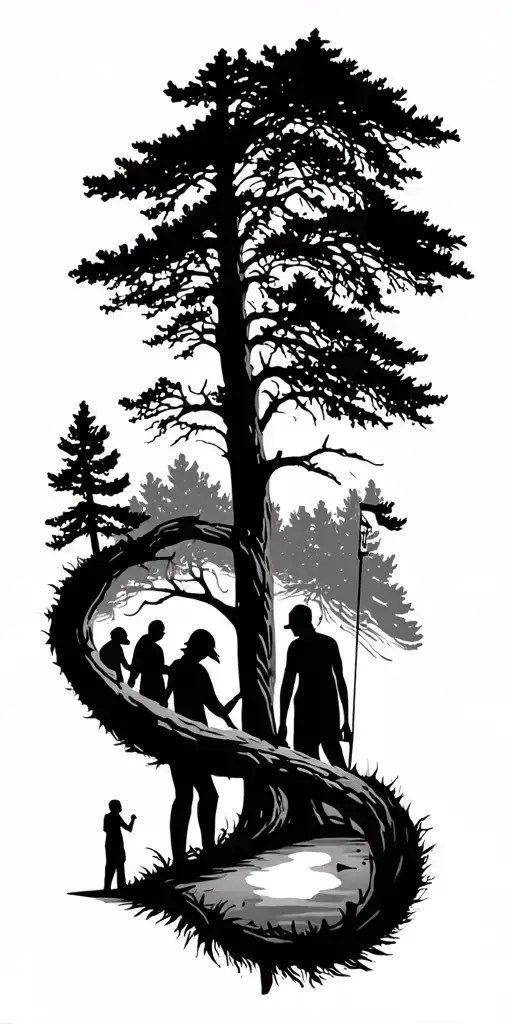 Northeast Golf Course Forest Wrap Around Family Shadow Figures Abstract