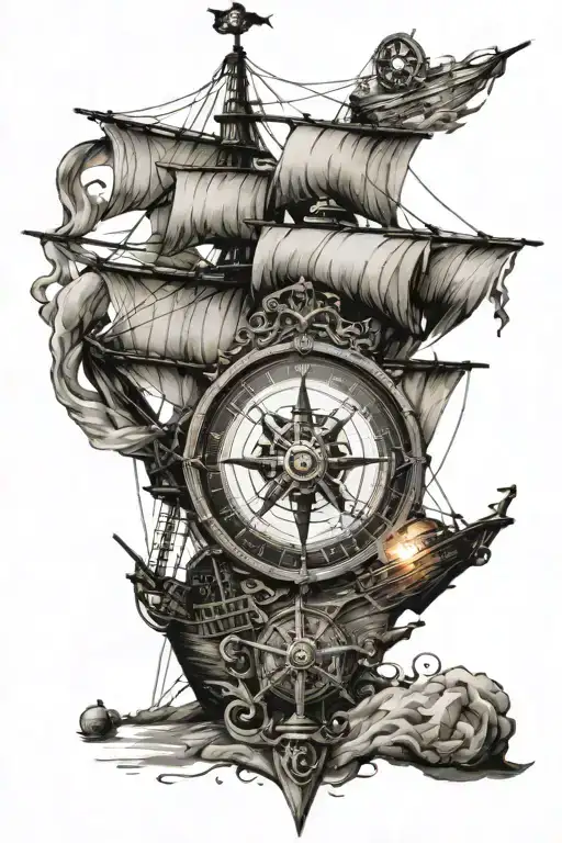 Pirate Ship And Compass