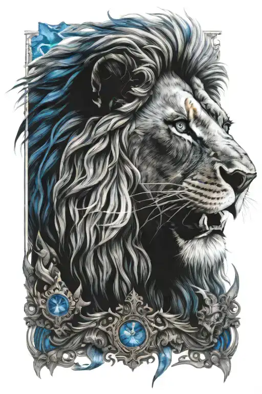 Lion Head Warrior Blue Eyes Surrounded