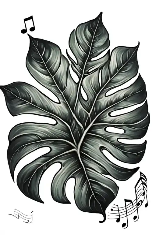 Monstera Leaves And Music Notes