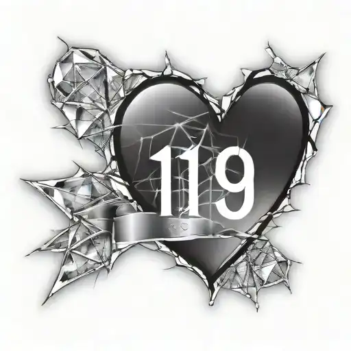 Broken Glass Heart Shape With Number 19 Written