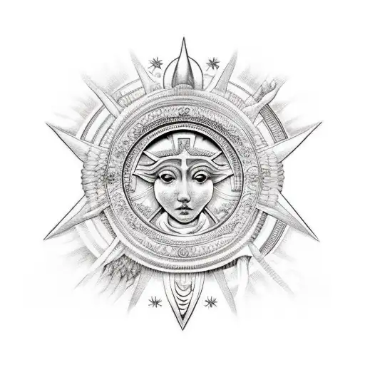 Justice Statue Hooded Holding Sun And Moon With Uroboros On Her Neck