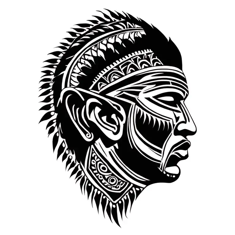 Front Profile Male Tribal Ritual Mask Surrounded Stylus African Patterns