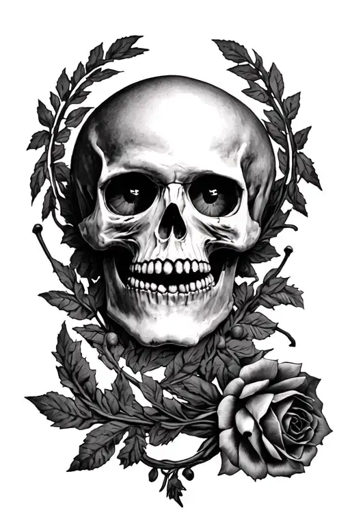 Skull With Horror In Eyes And Roman Wreath Wrapped