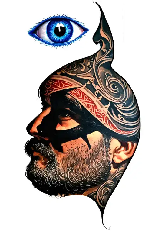 Persian Tattoo That Includes The Evil Eye And Farvahar For A Man That Has A Lot Of Detail
