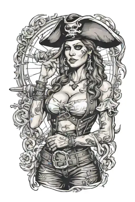Super Real Sexig Pirate Woman Standing Posing Hands Must Look Real