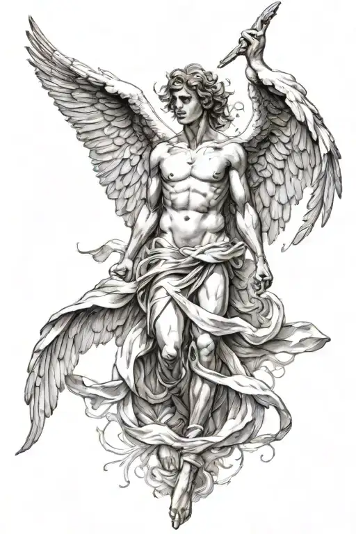 Male Angel With Big Wings Spread Wide