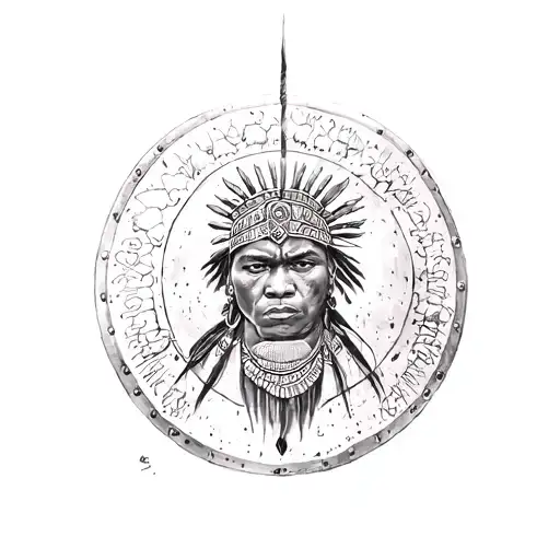 African Warrior On Round Shield