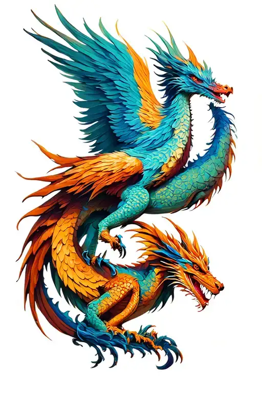 A Phoenix And A Dragon Intertwined