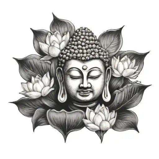 Buddha And Lotus And Sun Rising