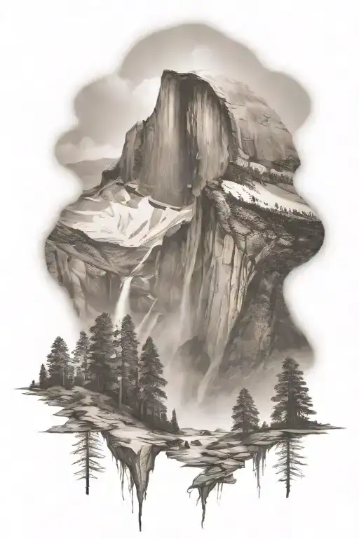 Half Dome Below Mt Whitney With Waterfall