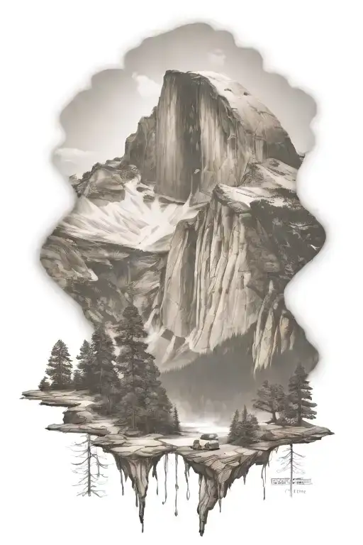 Half Dome Below Mt Whitney With Waterfall And Trail Leading Up The Middle Of