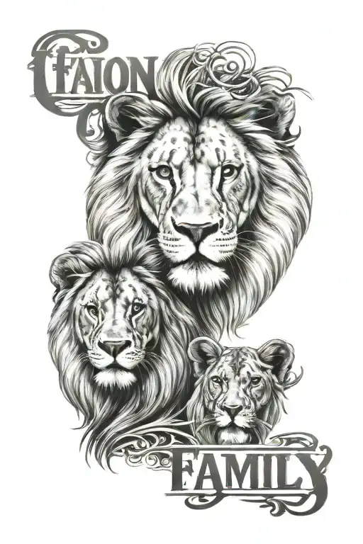 Lion Face And Family Word 'Family' Written
