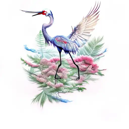 Crane And Twigs Watercolor