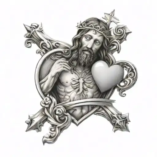 Jesus Christ Heart Shape Made Entirely Of Intricate
