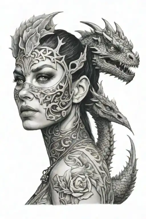 Woman With Mask And Dragon