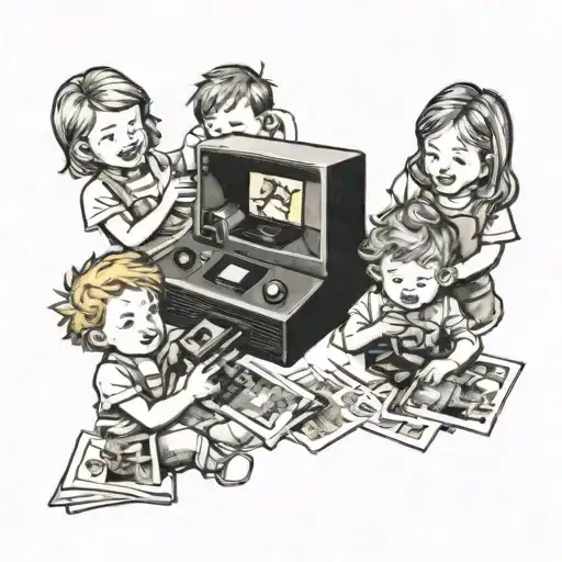 Polaroid Picture Of A Family With 6 Kids Playing Video Games