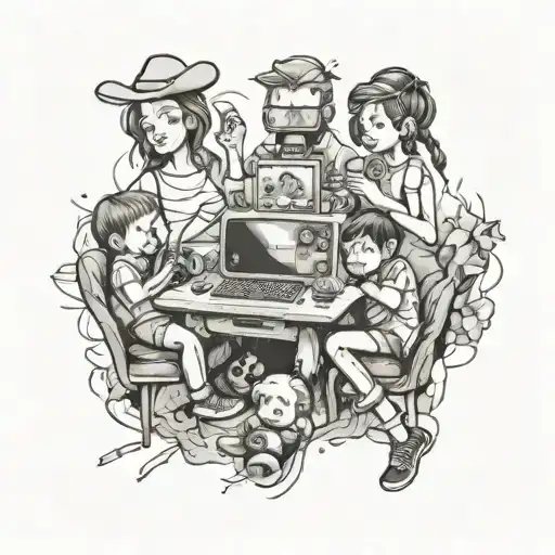 Polaroid Picture Of A Family With 6 Kids Playing Video Games