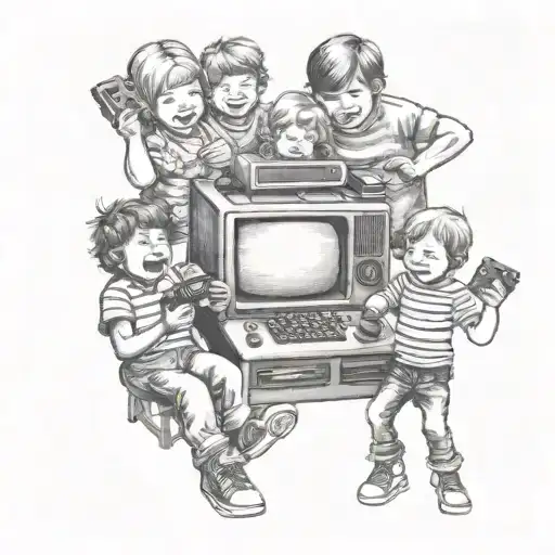 Polaroid Picture Of A Family With 6 Kids Playing Video Games
