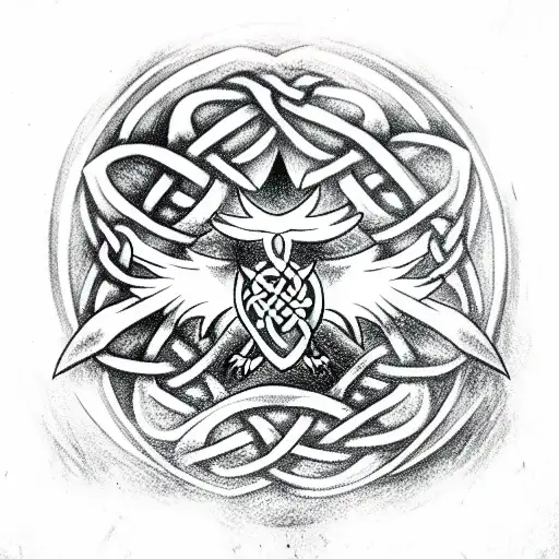Celtic Trinity Knot Shield Design With Angry Eagle Bird Around With Feathers