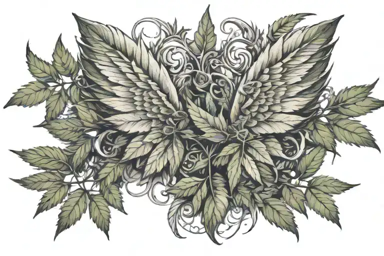 Aesthetically Combining Angel Wings And Marijuana Leaves