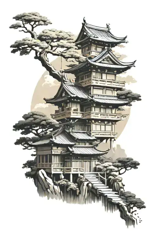Traditional Japanese Building With A Nature Scene In The Background