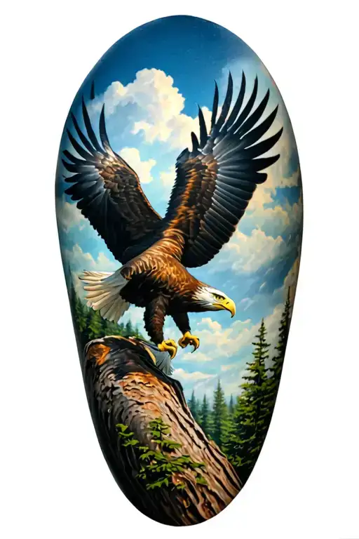 Eagle Landing On Tree And Nature And Technology
