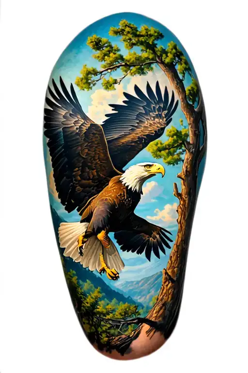 Eagle Landing On Tree And Nature And Technology