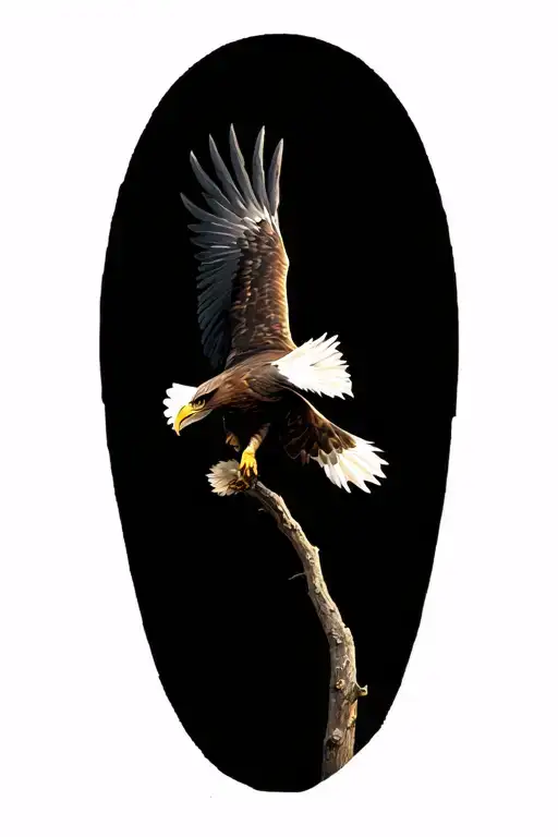 Eagle Landing On Tree And Nature And Technology