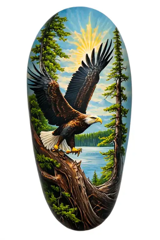 Eagle Landing On Tree And Nature And Spirituality