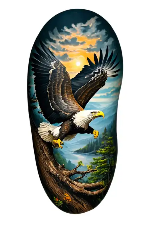 Eagle Landing On Tree And Nature And Spirituality Surrounded