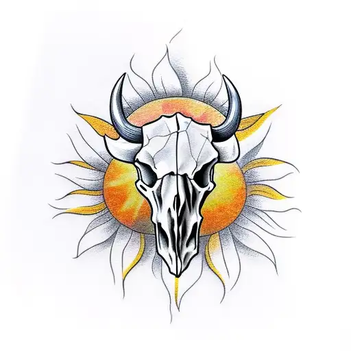 Bull Skull With Sun Flowers
