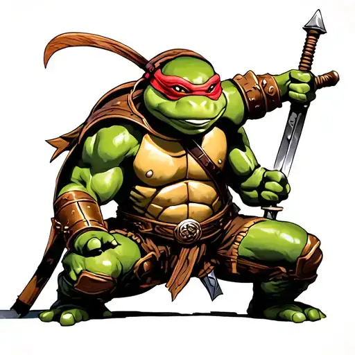 Muscular Ninja Turtle In Full Battle Armor Holding A Sword