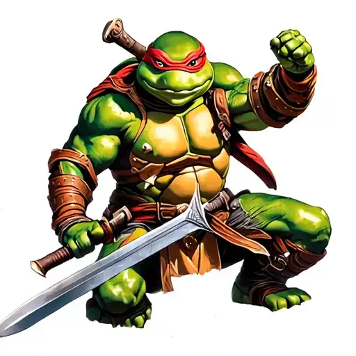Muscular Ninja Turtle In Full Battle Armor Holding A Sword