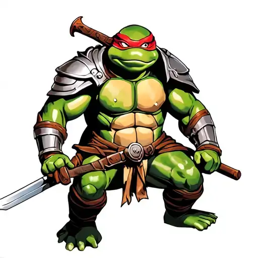 Muscular Ninja Turtle In Full Battle Armor Holding A Sword
