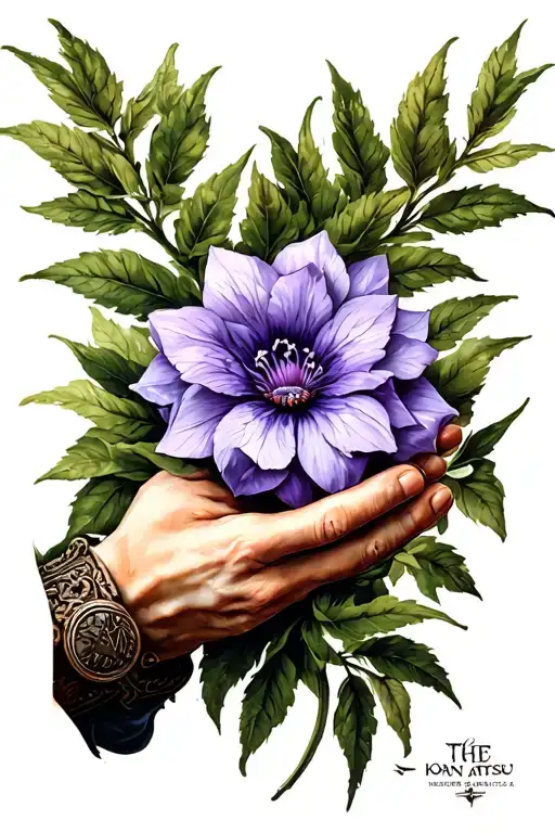 Atlas Holding A Violet Flower