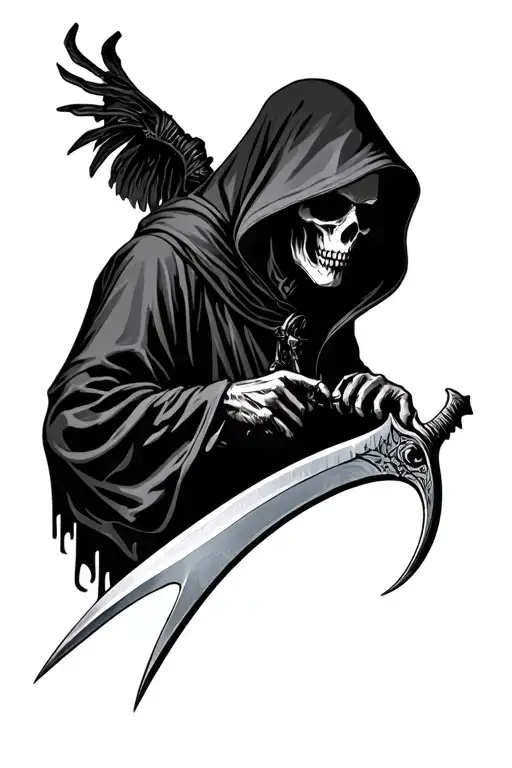 Hooded Grim Reaper Cleaing Sythe