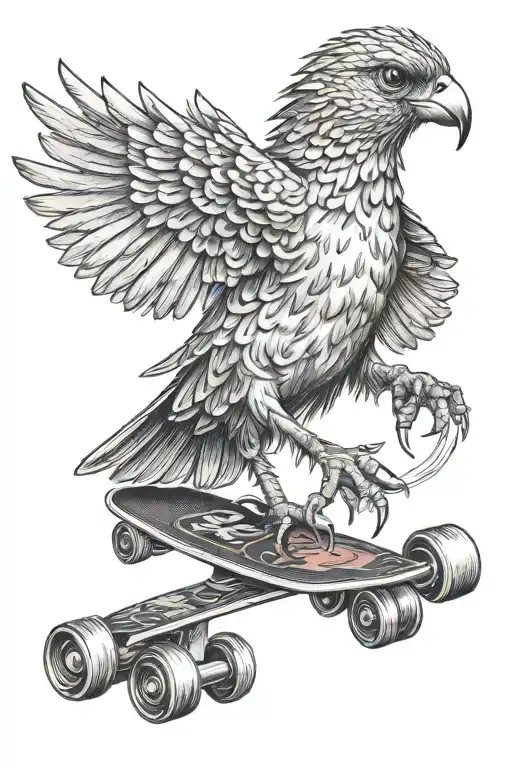 Humanoid Bird Riding A Skateboard