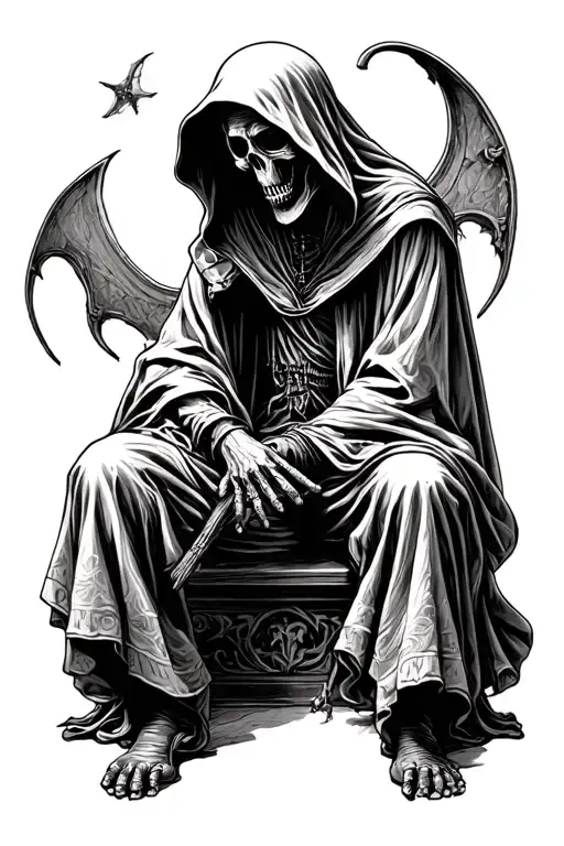 Menacing Grim Reaper Sitting With