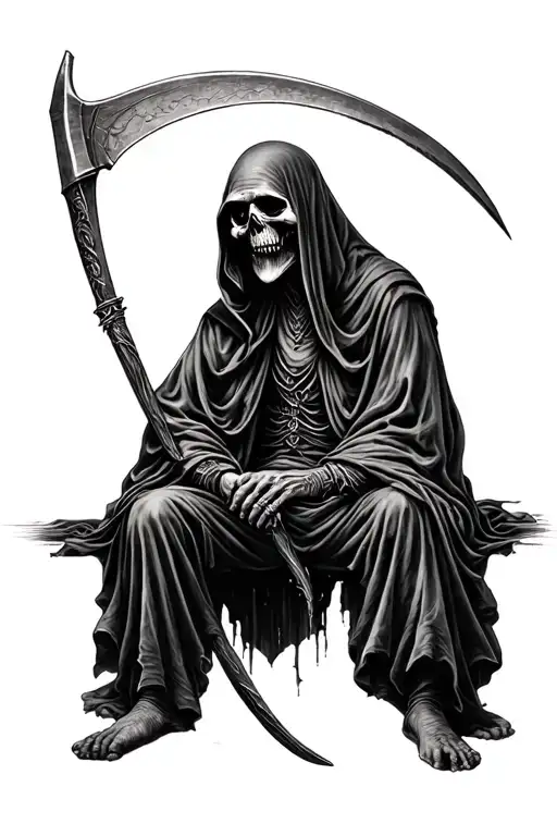 Grim Reaper Sitting With Scythe