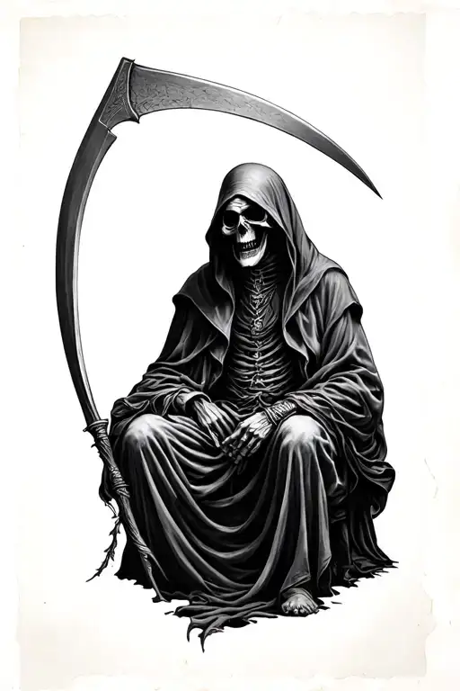 Grim Reaper Sitting With Scythe