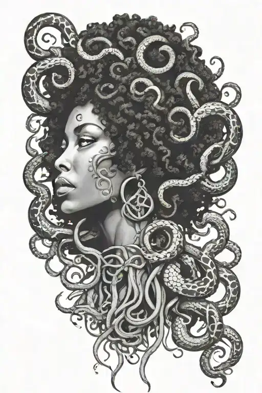 African American Medusa With Snakes Coming Out Of Afro