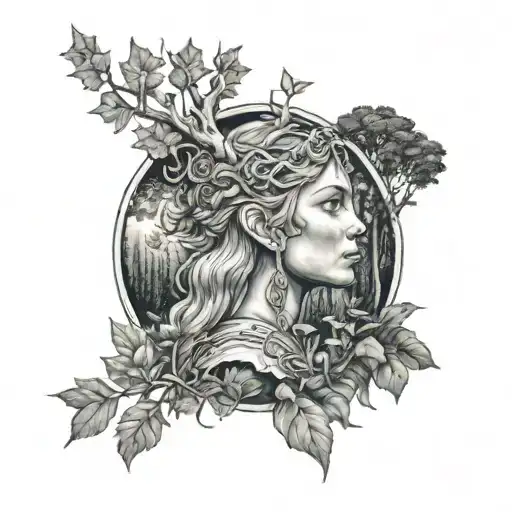 Goddess Freya Looking At Forest Scene