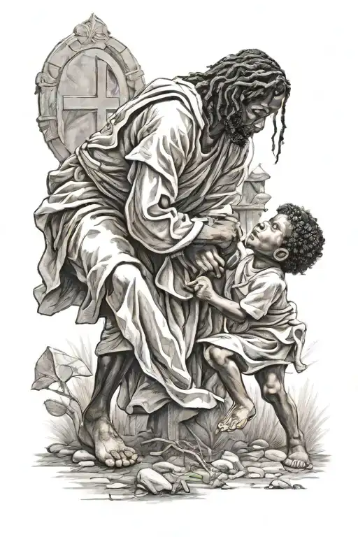 A Black Boy Going Through Obstacles With Jesus Christ By His Side