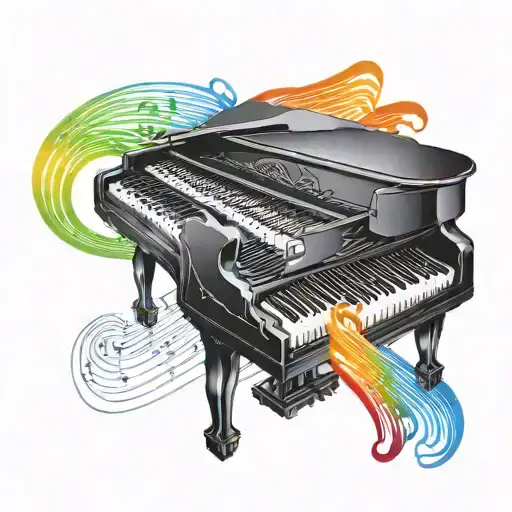 A Piano Keyboard With Music Notes Forming A Rainbow