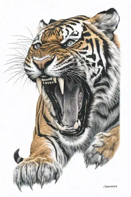 Tiger Roaring With Light Blue Eyes